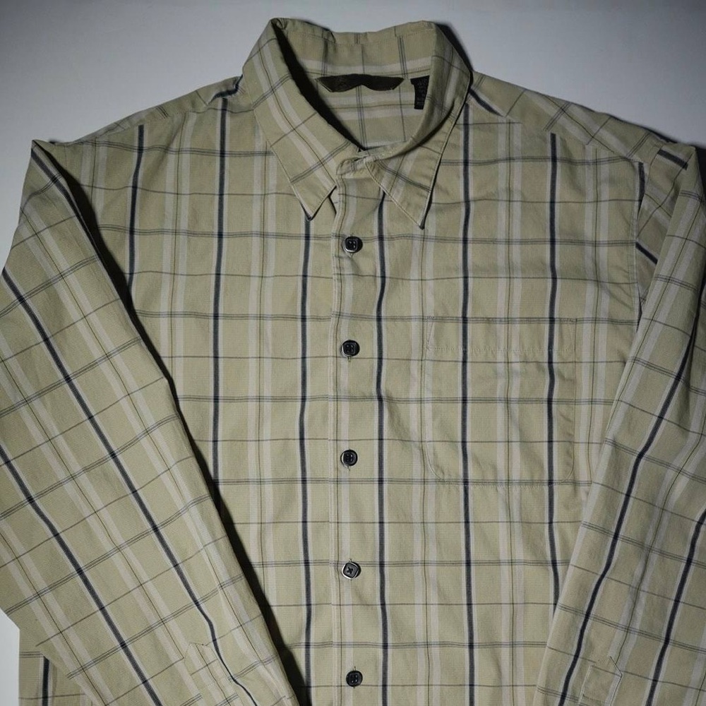 Axist Men’s Checkered Long Sleeve Button Up Beige Shirt Size M